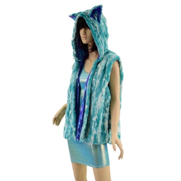Coquetry Minky Zipper Front Vest Blue Holo L/XL $135 - Picture 3 of 16